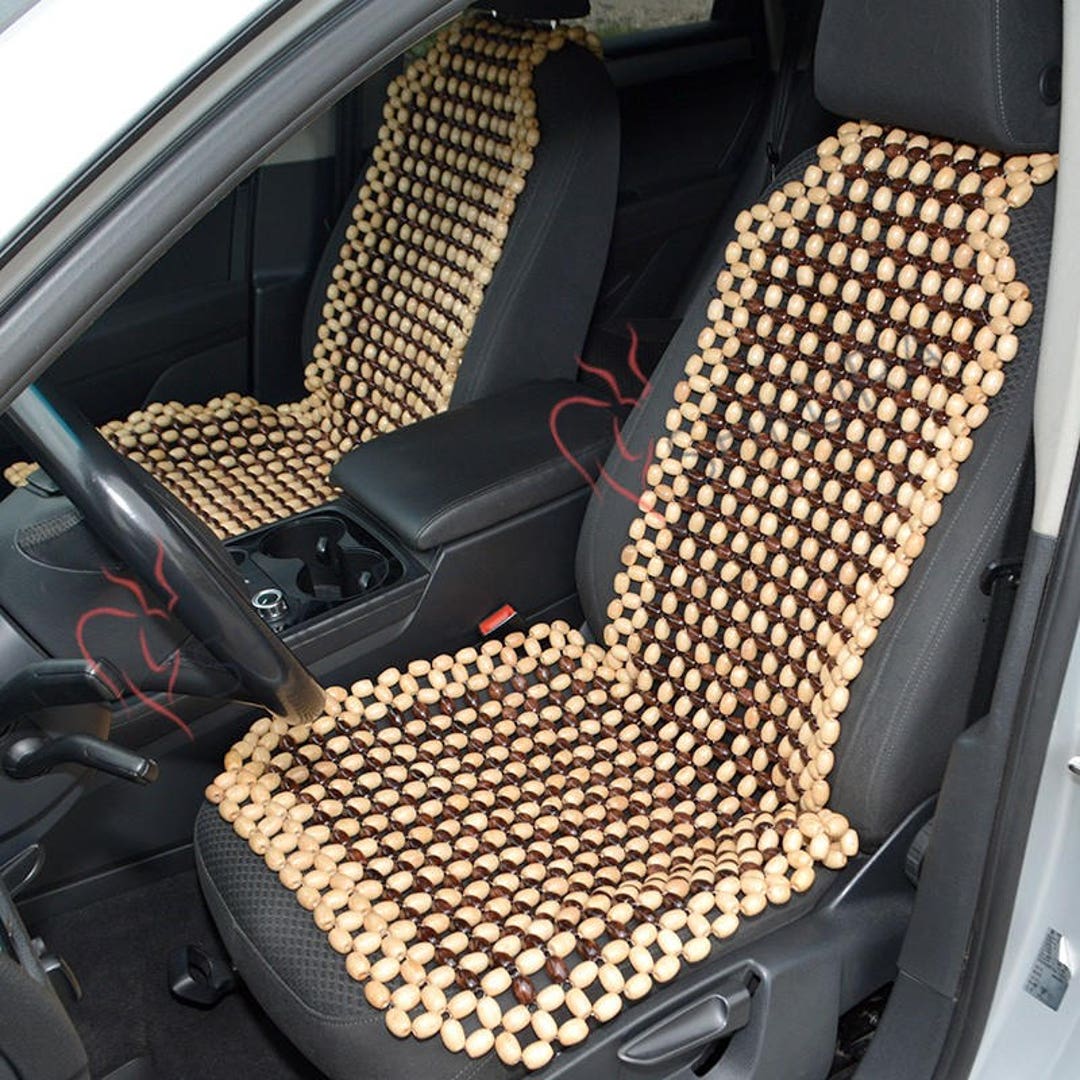 thumbnail image 2 of CLA Natural Wood Bead Seat Cover & Massage Cushion – Blue, For Car/Office/Home 2 of 6