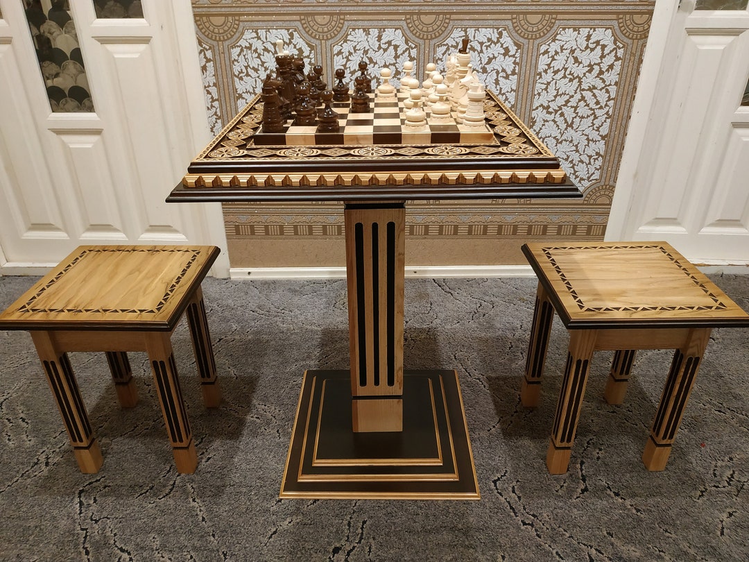 Chest Set Table Handmade Wooden Chess Set Table With Stools: Ash & Maple Wood - Etsy