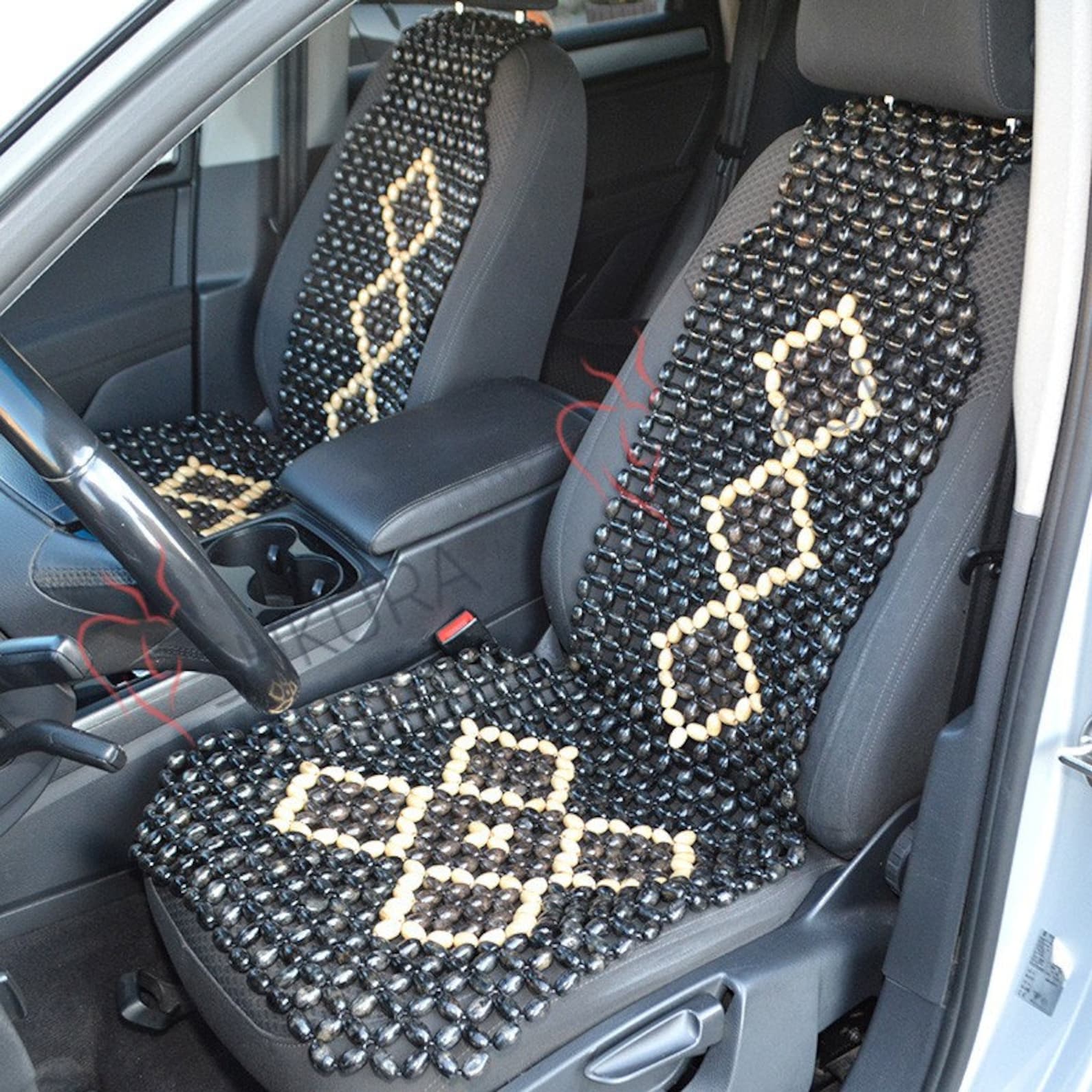 PAIR Beaded Car Seat Cover BLACK With Headrest Front Universal Etsy