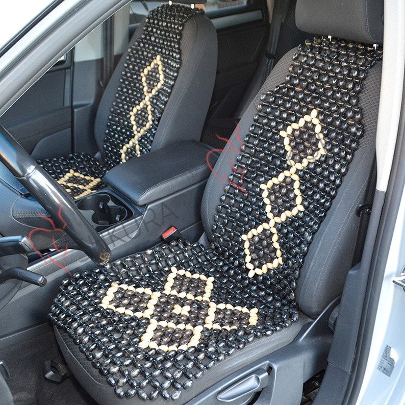 PAIR Beaded Car Seat Cover BLACK With Headrest Front Universal Etsy