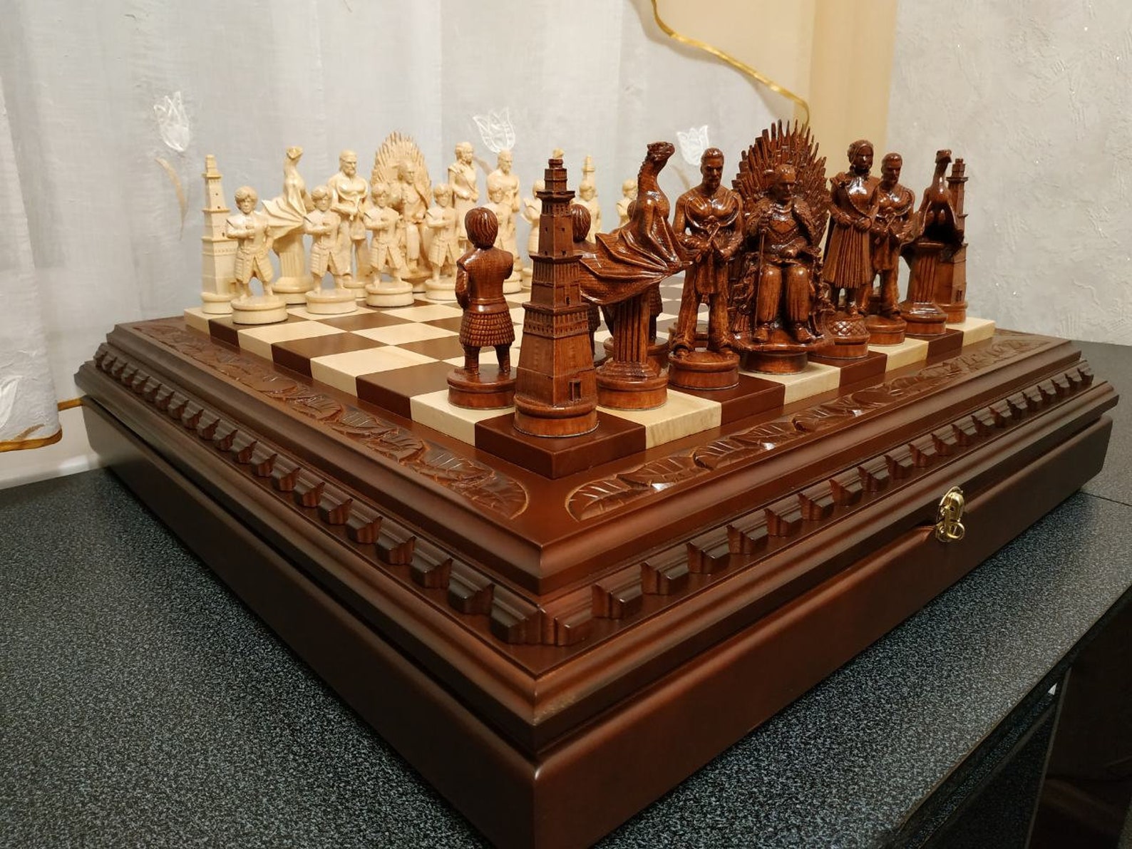 Wooden Chess Set Board With Storage for Chess Pieces Wood - Etsy