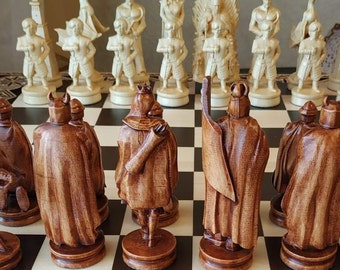 Wooden chess pieces Battle of Thrones + Knights chess set unique wood carving pieces exclusive handmade gift Christmas,Anniversary,Wedding