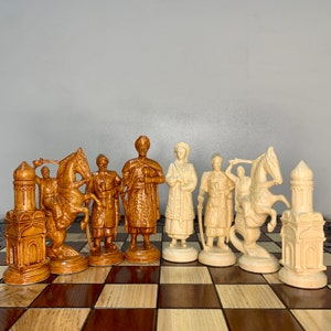 Chess pieces ukrainian &quot;Cossacs&quot; Only ,  wooden pieces ONLY , handmade carved solid wood Birthday Anniversary gift Dad Husband , family game