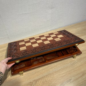 Chess Board Folding With Storage For Each Chess Piece and Markings Wooden Chess Board Handmade Anniversary Wedding Gift for Dad Husband