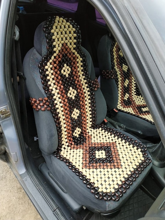 PAIR Car Seat Cover With HEADREST for Car Beaded Massager Wood