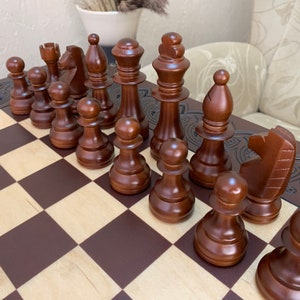 Wooden Chess Pieces ONLY &quot;Staunton&quot; , Hand Carved from Solid Maple Wood, Exclusive Birthday Gift for Husband Dad