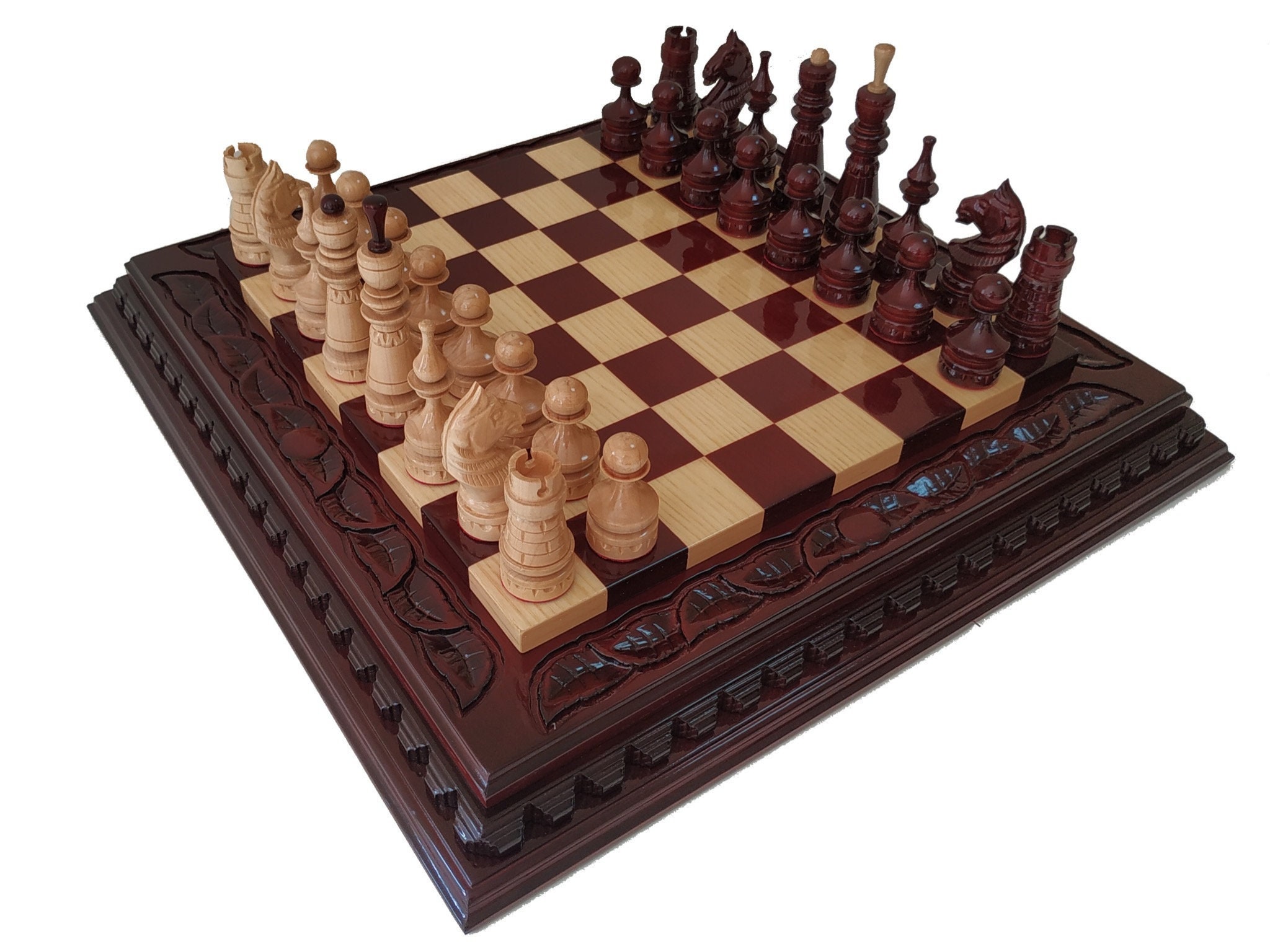 Wooden Chess Set leaves Chess Board Super Gloss Etsy Canada