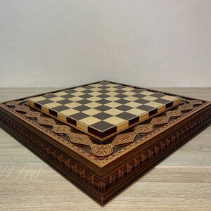 Wooden Chess board "Royal Classic" Christmas gift idea, Ash wood, woodcarving handmade Exclusive Anniversary family gift husband, boyfriend