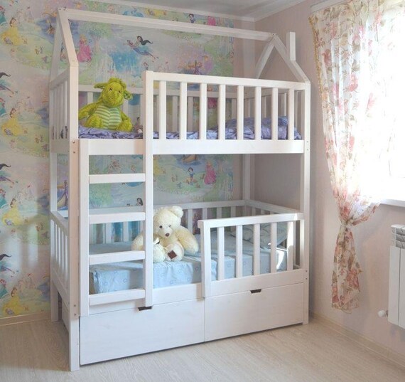 House Bed Crib Bunk Baby Bed White Tent Children Bed Wooden Etsy