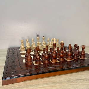 Wooden Chess Set/Board + Pieces &quot;Elite&quot; High Quality Carved Ash Chess Board Maple Chess Pieces Family Game Handmade Gift Personalized