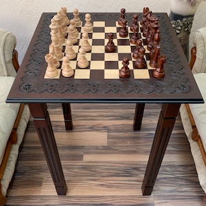 Chess set board, table, wooden classical pieces wood carving handmade family game unique exclusive Christmas gift for son husband boyfriend image 2