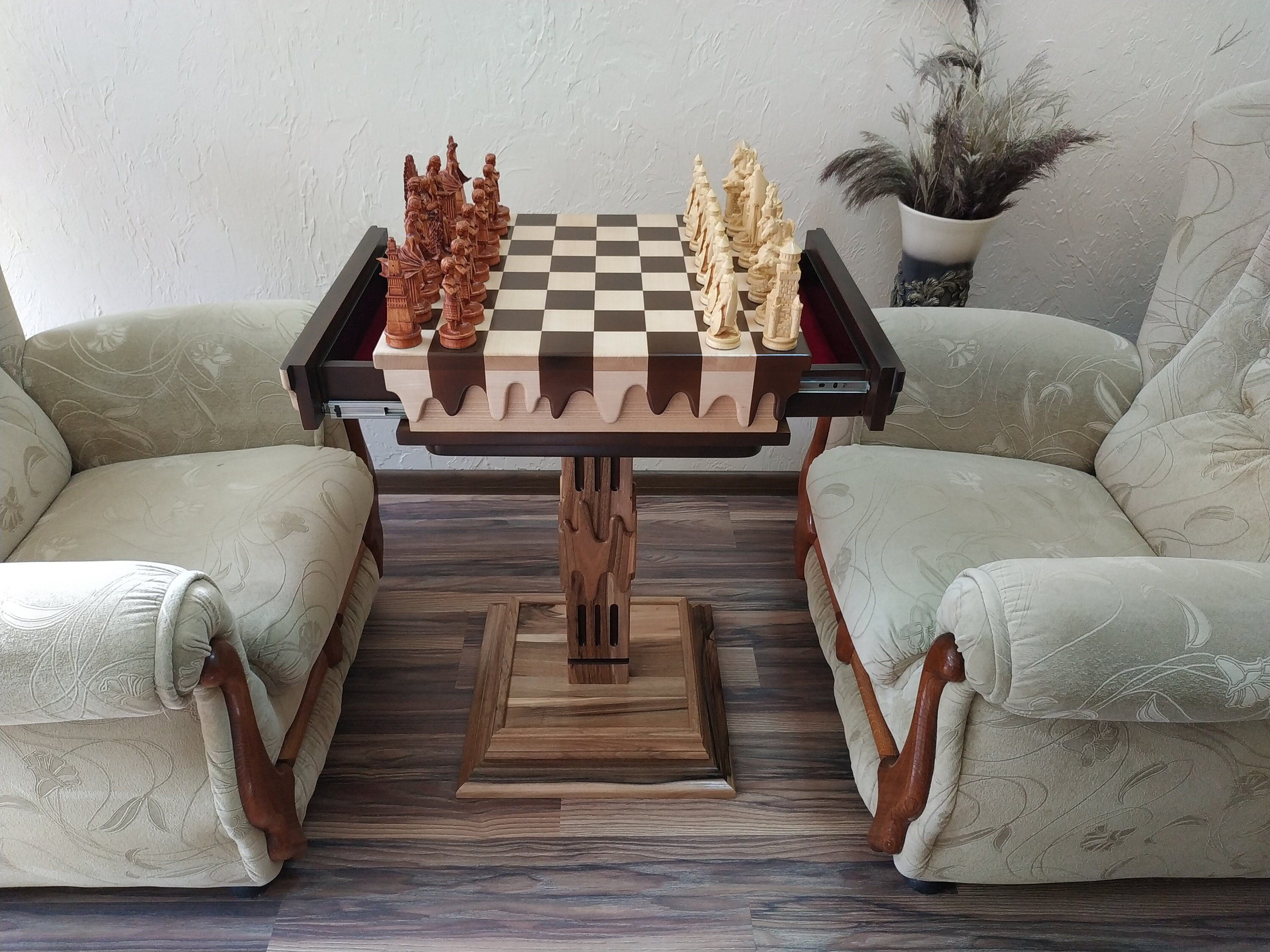 Deep Blue Maple Wood Chess Board