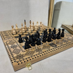 Folding Chess Board Chess Set Chess Board Chess Pieces Unique Chess Set Wooden Hand-Carved Chess Set Handmade Chess Board Personalized Gift