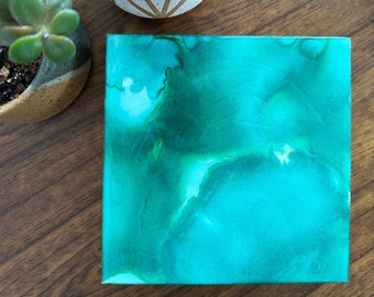 Emerald Green, Abstract Art, Alcohol Ink, Resin