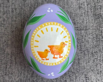Easter Egg, Hand Painted, Ceramic, Purple, Ducks