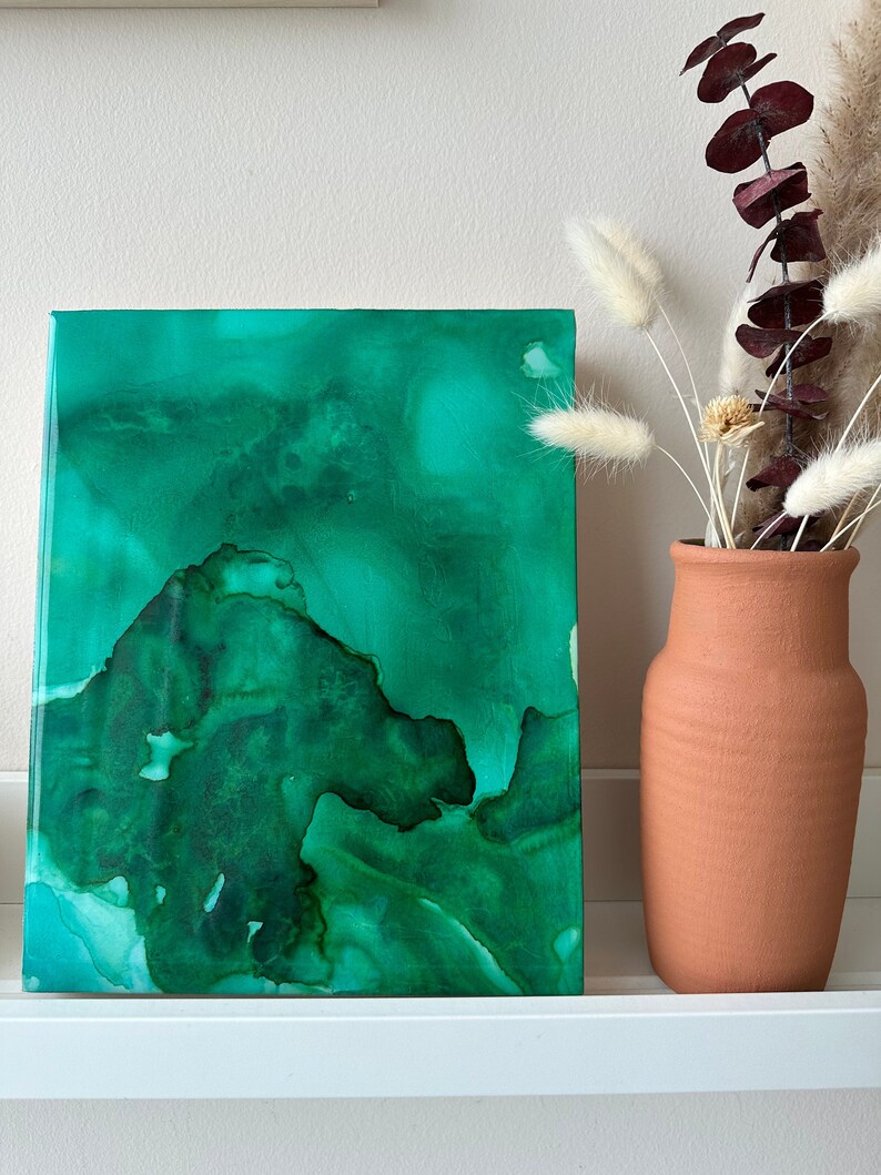 Abstract Art, Alcohol Ink, Resin, Malachite Green image 2