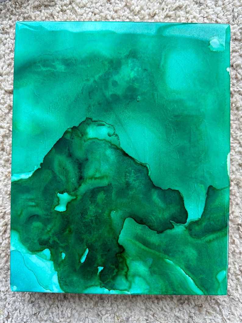 Abstract Art, Alcohol Ink, Resin, Malachite Green image 5