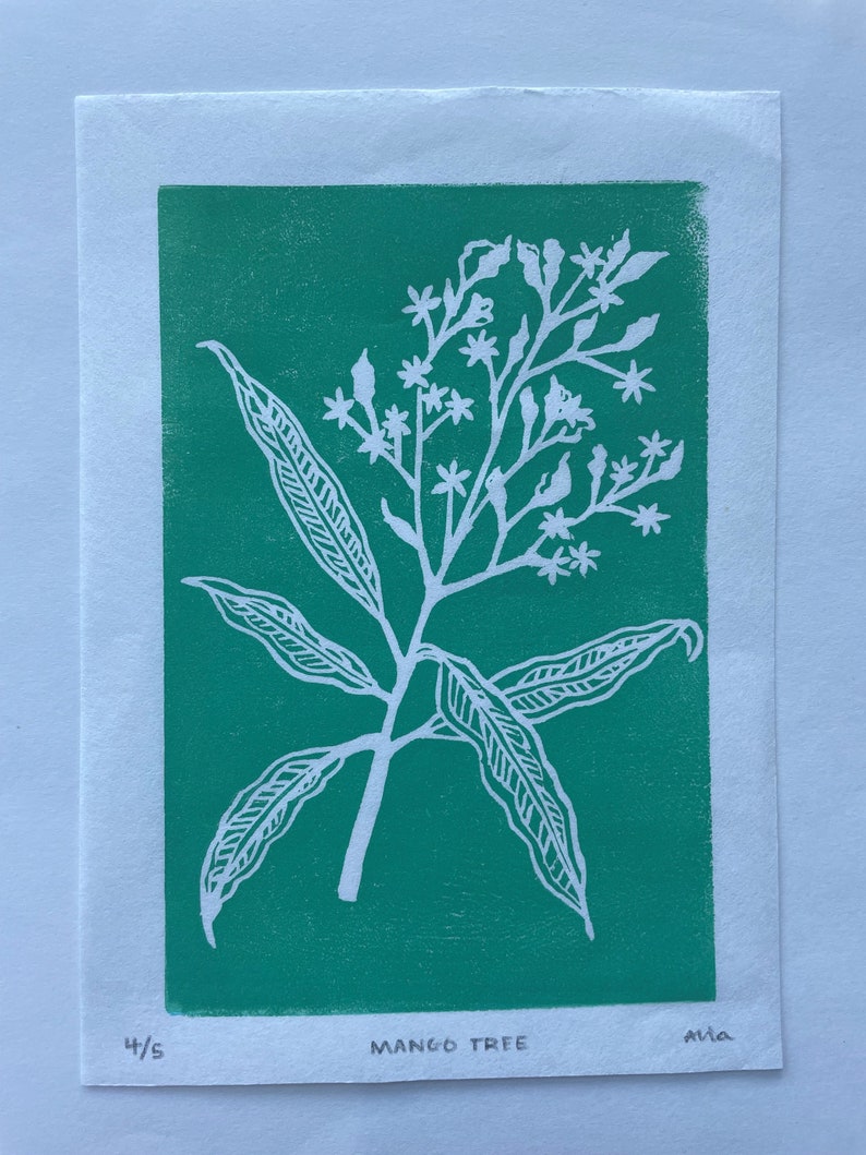 Blockprint, Green Mango Tree Leaves image 5