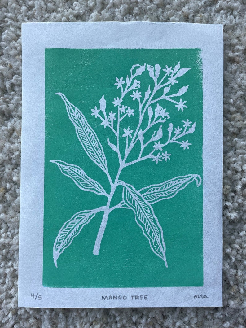 Blockprint, Green Mango Tree Leaves image 1