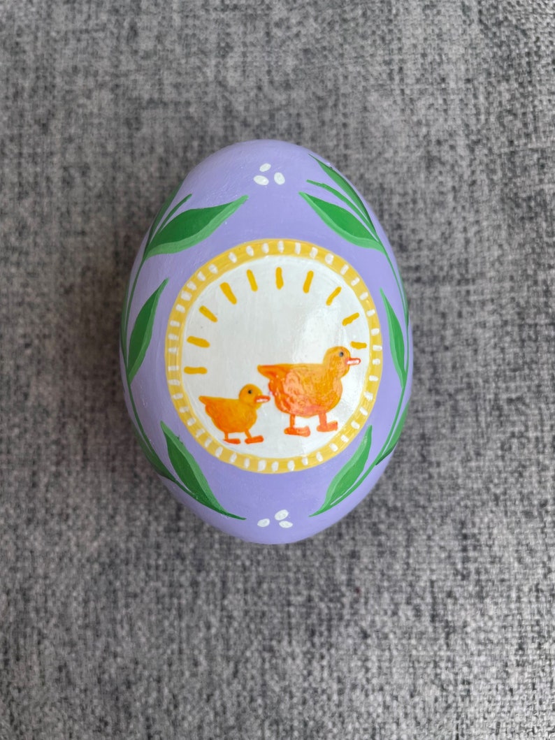 Easter Egg, Hand Painted, Ceramic, Purple, Ducks image 1