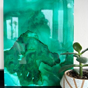 Abstract Art, Alcohol Ink, Resin, Malachite Green image 6