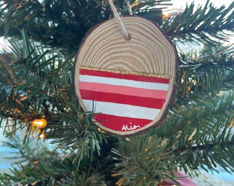 Hand Painted, Wooden, Christmas Ornament with Gold Leaf