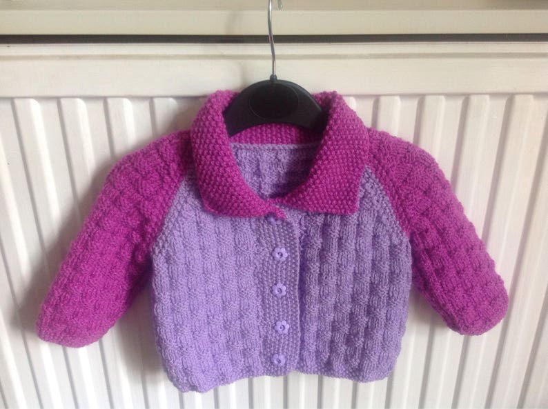 age 6-9 months pink cardigan set Girls Handknitted Cardigan with Matching Beanie