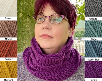 Wynn Ribbed Cowl in Acrylic , Knit Cowl, Hygge Cowl, Chunky crochet Cowl, Textured Cowl, Thick warm Cowl, Rib Cowl, Ribbed Scarf, Knit Scarf