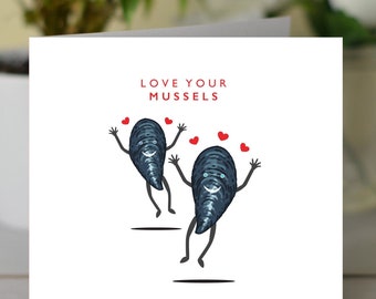 Love Your Mussels Romantic card - Valentines pun card - Funny Valentines card - Muscles card - Gym bunny - Work out fanatic - Cute card