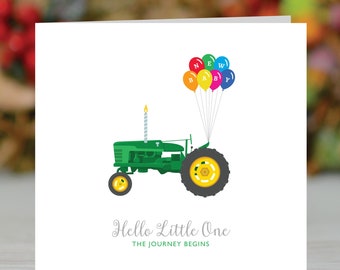 Tractor New Baby Card: Farm Theme Birth Announcement