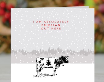 Friesian Cow Pun Christmas Card, Funny Farm Holiday Card