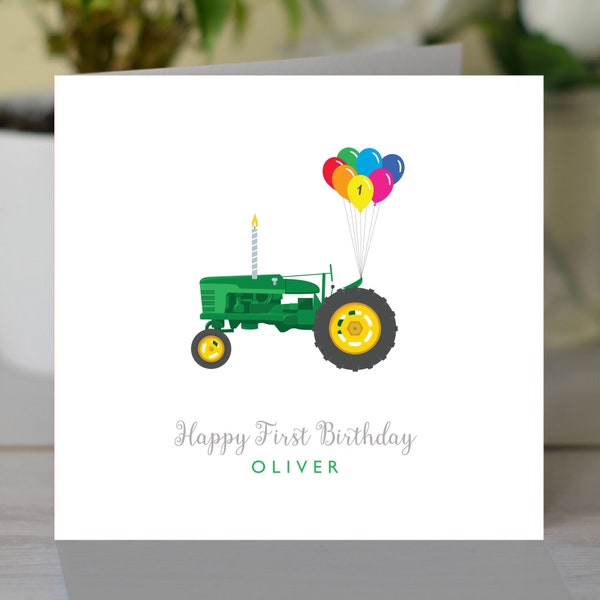 Personalised 1st Birthday card - Personalised Children's card - 1 year old today tractor card - grandson tractor card - Kids Tractor card