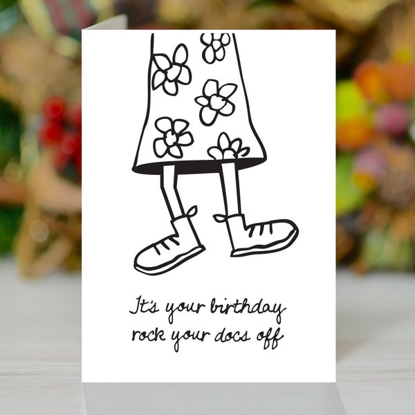 Dr. Marten Boots Birthday Card for her,  Doc Martens Birthday Card, Air Wair card, Docs card, DM's card, rock your docs card