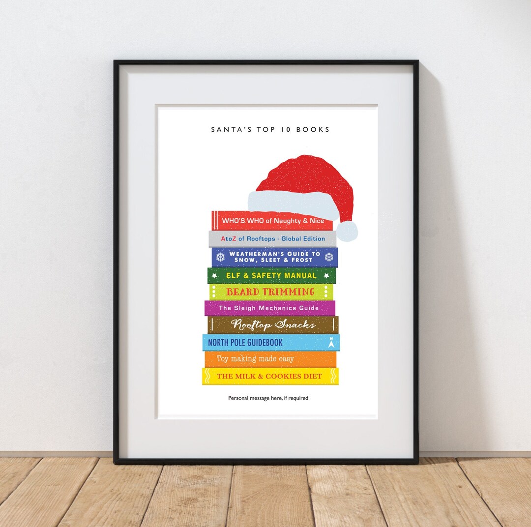 Santa's Top 10 Books Christmas Print Personalised Book Etsy