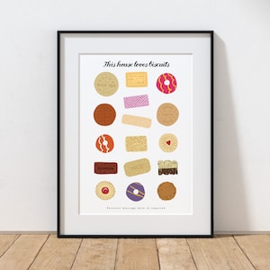 Biscuit Print, This House Loves Biscuits Personalised Print, Biscuit Poster, Kitchen Art, Kitchen Print, Biscuit Art Print, British Biscuits