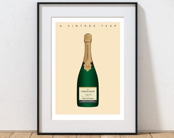 Personalised 'A Vintage Year' Birthday Champagne Print, Memorable Year Print, Birthday Print, Special Occasion Print, Wall Art