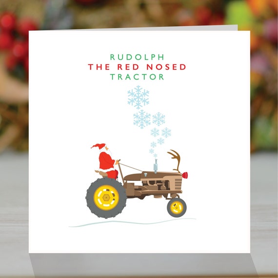 Rudolph the Red Nosed Tractor, Farmers Christmas card, Children's Christmas card, Tractor Christmas card