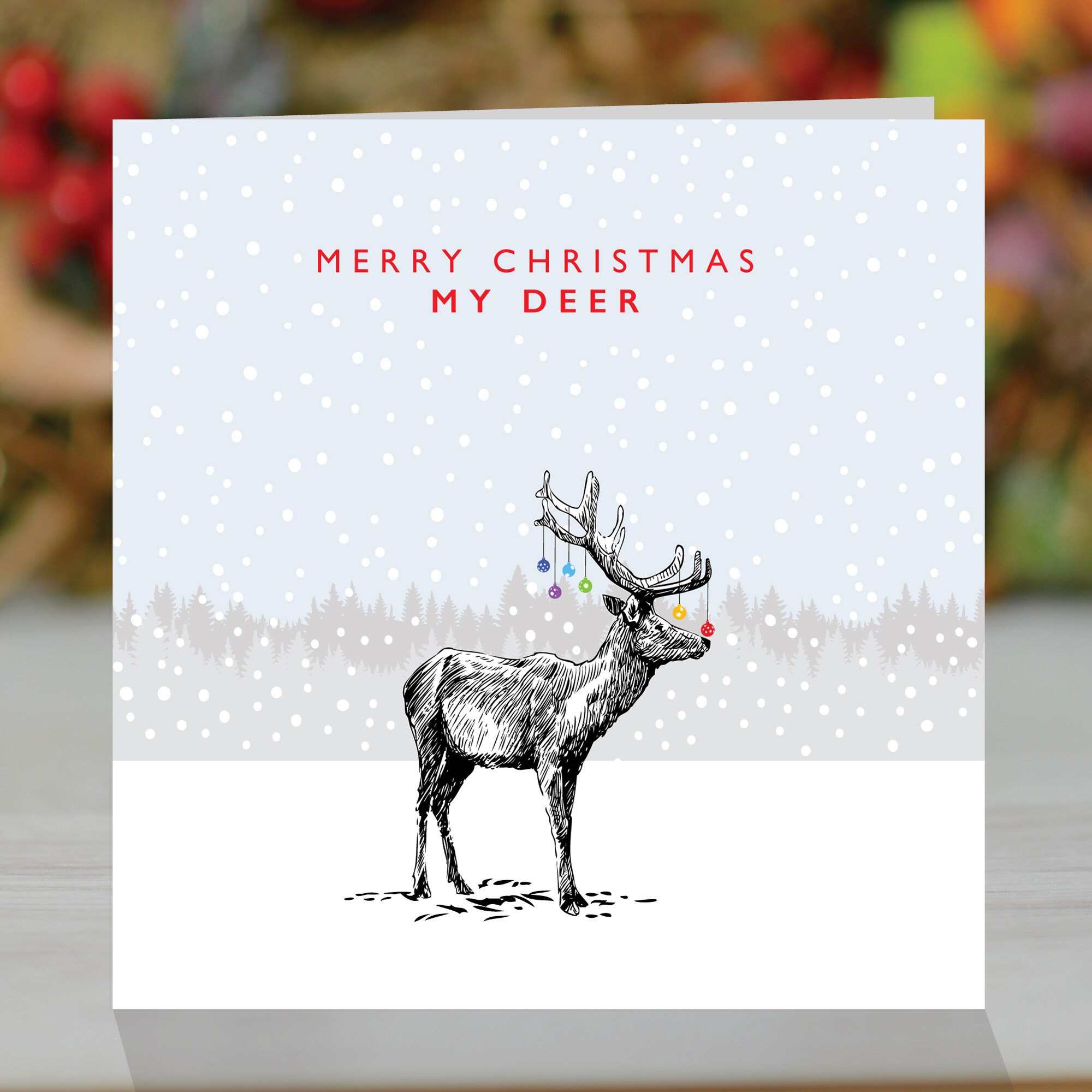 Merry Christmas My Deer card pun Christmas card reindeer | Etsy