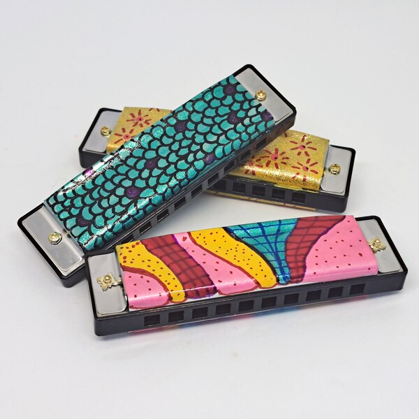 Funky Hand Painted Harmonica- New designs now available!