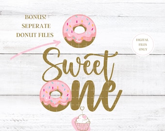 Sweet One Cake Topper SVG Donut SVG Pink Sweet One 1st Birthday Cake Topper Layered SVG