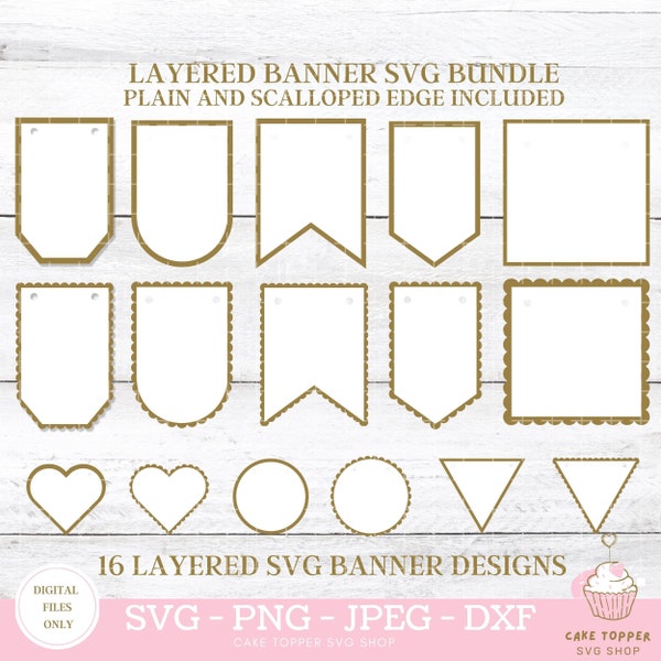 Banner SVG Bundle Bunting SVG Template Layered Bunting Garland SVG Plain and Scalloped Edge Included