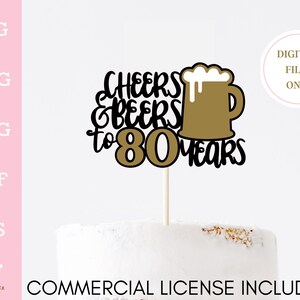 Cheers To 80 Years Cake Topper - Glitter 80th Birthday Decor For Women, Men, Anniversary - View #5