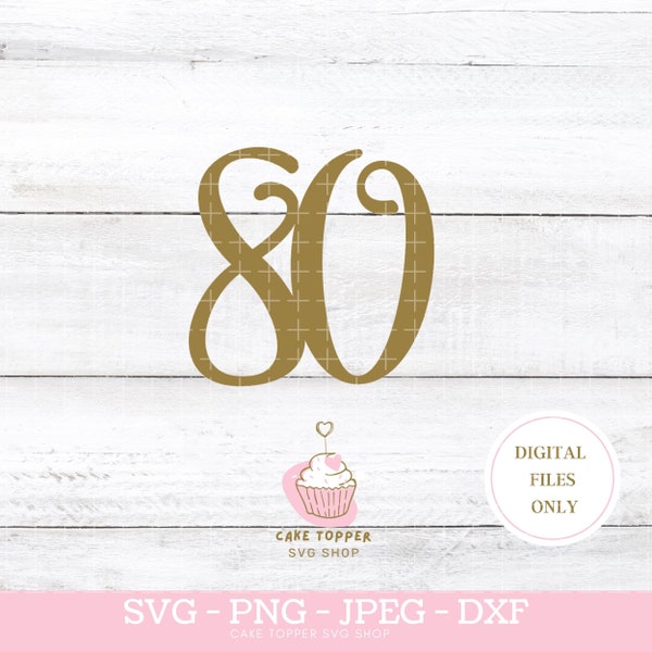 80 SVG 80th Birthday Cake Topper Number 80 SVG Cupcake SVG Happy 80th Birthday Party Decor Eighty Years Old Cake Decoration for Mum Dad