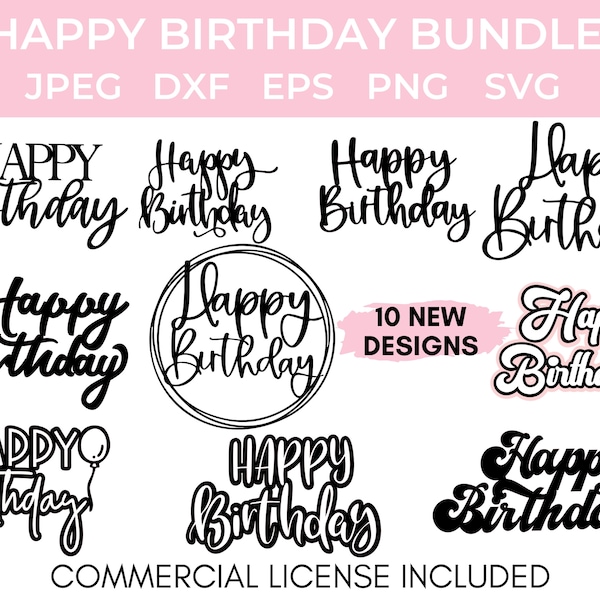 Alles Gute zum Geburtstag SVG Bundle Kuchen Topper SVG png jpeg eps und dxf-Dateien enthalten