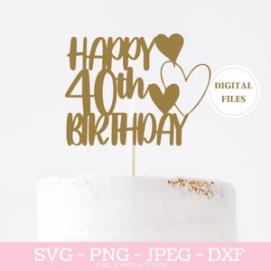 Joyeux 40e anniversaire Cake Topper SVG 40e anniversaire SVG Cut fichier