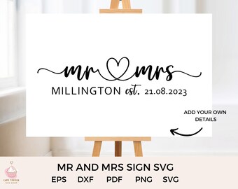 Mr and Mrs Sign SVG Last Name Sign SVG Established Sign Wedding Sign SVG Wedding Reception Sign Couples Name Marriage Sign Mr & Mrs est Sign