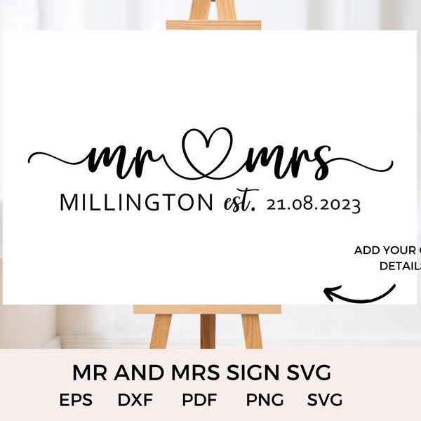 M. et Mme signe SVG nom de famille signe SVG signe établi mariage signe SVG réception de mariage signe Couples nom mariage signe Mr & Mrs est signe