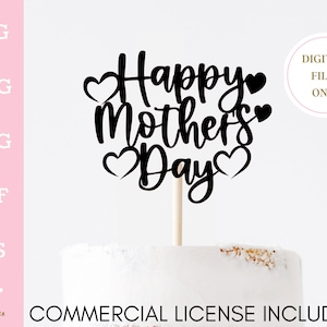 Happy Mothers Day harten taart Topper SVG png eps dxf en Jpeg inbegrepen