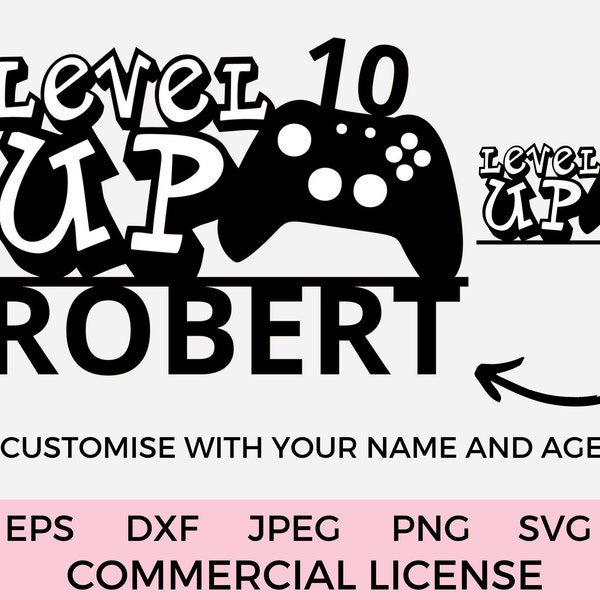 Gaming SVG  Birthday BoyCake Topper SVG Custom Name and Age PNG dxf, eps and jpeg included