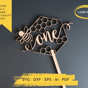 Eine Biene SVG Laser Cut Datei Honeycomb Cake Topper SVG 1. Geburtstag Biene Theme Party